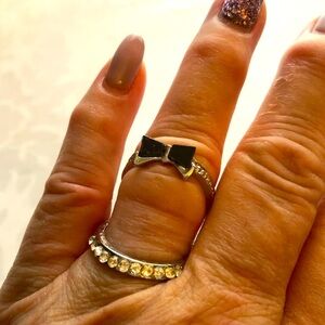 👀4/$25 Fun Double Tuxedo Ring Embellished Crystal Accent Black Bow Tie size 9